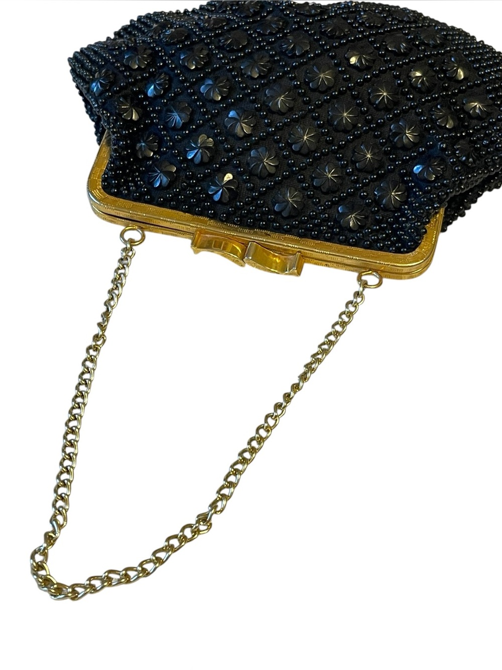 1950’s Handmade in Hong Kong Black Beaded Kiss-Lock Clutch Purse - Picture 5 of 12